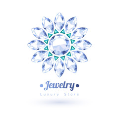 White and green gemstones jewelry symbol. Star shape.