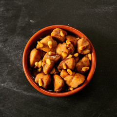 Top down view of pinchos in bowl