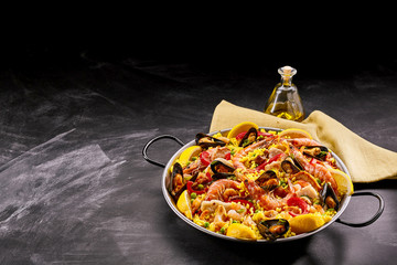 Spanish Seafood Paella Dish with Shellfish