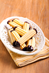 Finger biscuits coated in chocolate glaze