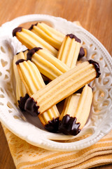 Finger biscuits coated in chocolate glaze