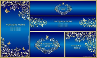 Royal blue templates with golden vintage pattern