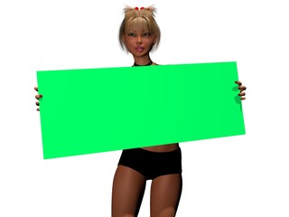 Boxing Ring Girl With Green Card and Isolated Background