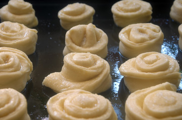 Bun dough on a baking sheet