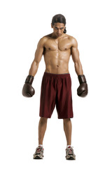 Fototapeta na wymiar shirtless man wearing gloves