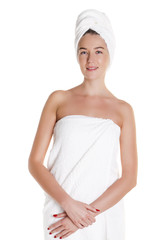 Beautiful Happy Spa Girl Isolated on a White Background