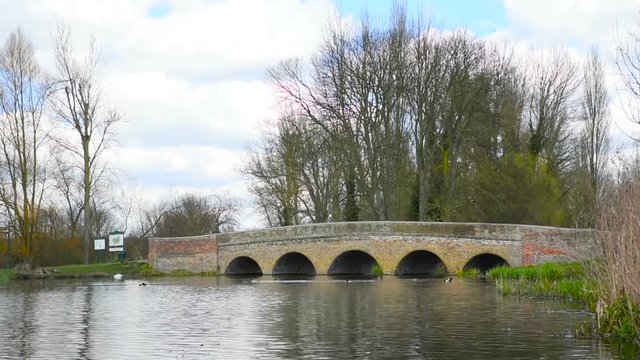The river Cray flows under the  Five Arches Bridge  at Foots Cray Meadows in Sidcup, Kent,UK