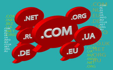 Cloud top-level domain names. Unique DNS names. Red objects on an azure background. Illustration. Vector EPS 10