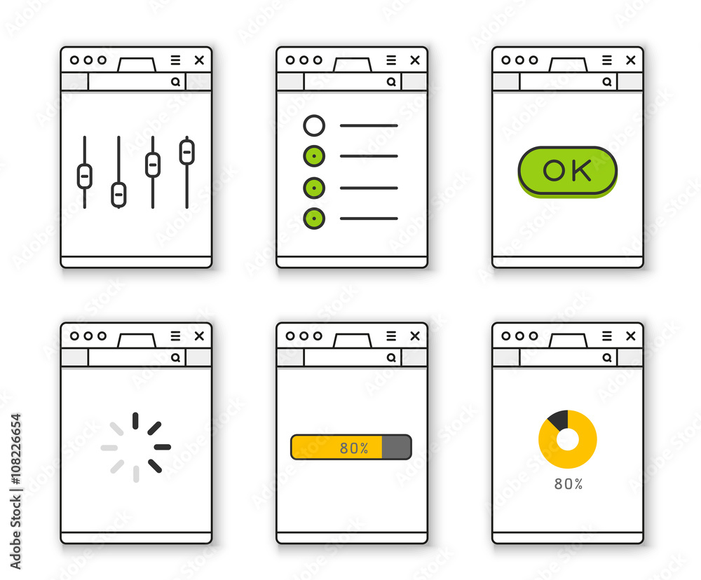 Aufkleber browser window template with different content. past your conten