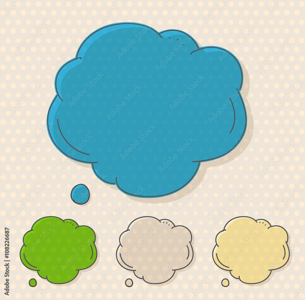 Poster Hand-drawn comic style talk cloud. Copy-space color set