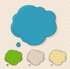 Hand-drawn comic style talk cloud. Copy-space color set