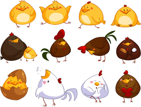 Set of cute cartoon chickens