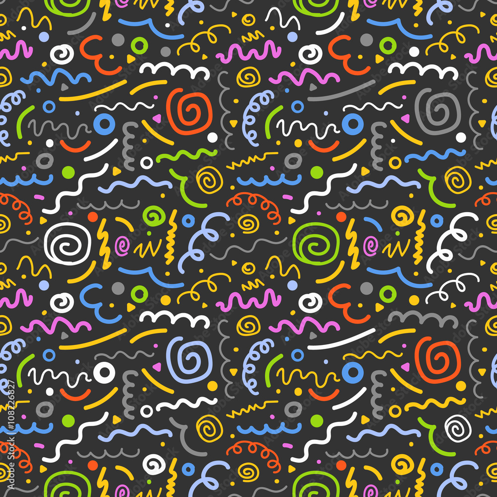 Poster different hand-drawn doodle elements pattern. abstract seamless