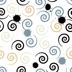 Cute vector geometric seamless pattern. Brush strokes , swirl and blots. Hand drawn grunge texture. Abstract forms. Endless texture can be used for printing onto fabric or paper