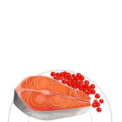 salmon and caviar on a plate, blank space for your text
