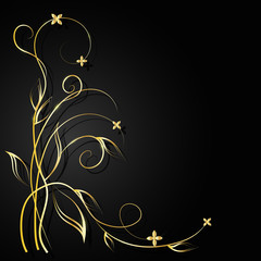 Gold flowers with shadow on dark background. 