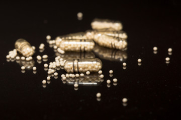 Macro medical pill tablet with pellt, microgranules isolated