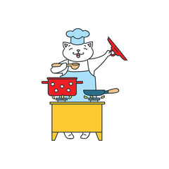Doodle vector illustration of the funny cat chef isolated on white.