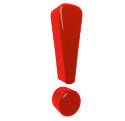 modeled in 3D exclamation point on a white background
