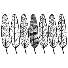 Aztec culture tribal feathers in native American ornaments  style in black and white 
