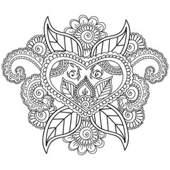 Coloring pages for adults. Henna Mehndi Doodles Abstract Floral Elements.