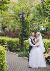 Happy bride and groom on their wedding