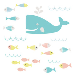 Naklejka premium Cute whale and fish clipart