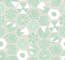 Hand drawn doodle hexagons seamless pattern