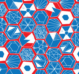 Hand drawn doodle hexagons seamless pattern