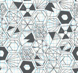 Hand drawn doodle hexagons seamless pattern