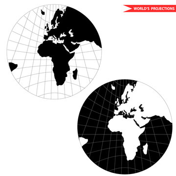gonomic world map projection. Black and white world map vector illustration.