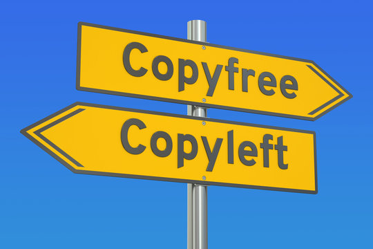 copyfree vs copyleft concept, 3D rendering