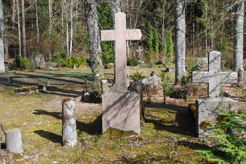 Fototapeta premium Old cross on the 19th - 20th century cemetery. 