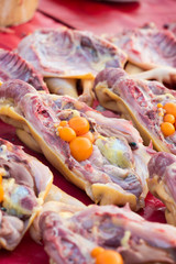 Fresh chicken entrails in the market.