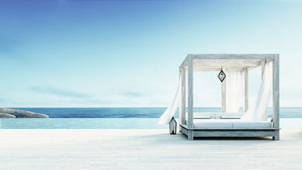Beach lounge - Sundeck on Sea view for vacation and summer / 3d rendering
