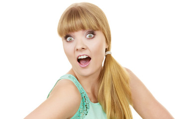 Concerned scared shocked woman