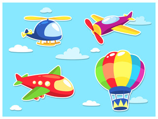 Air Transportation Cartoon
Cartoon of helicopter, planes, and air balloon.
