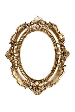 Oval gold picture frame isolated with clipping path.
