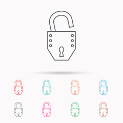 Open lock icon. Padlock or protection sign.