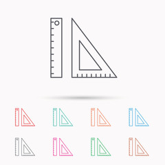 Triangular ruler icon. Straightedge sign.