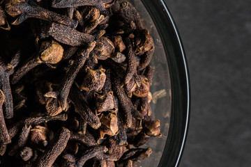 Edge of Bowl Cloves on Black Background