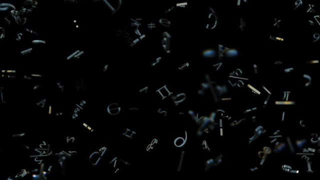 Flying numbers and mathematical symbols with alpha matte. Looks good both on light and dark background. Use as revealers, masks, mattes, textures, blends, transitions Ready for compositing.