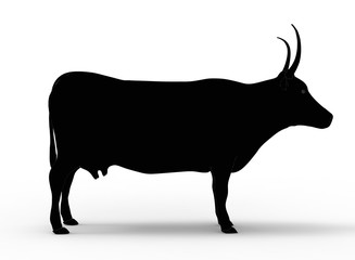 3D illustration of the cow, on white background isolated, with shadow. icon for game