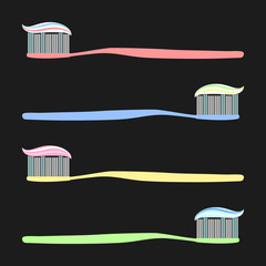 Vector illustration of four multicolored toothbrushes.