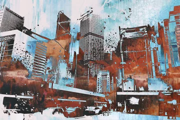 Schilderijen op glas skyscraper with abstract grunge,illustration painting © grandfailure