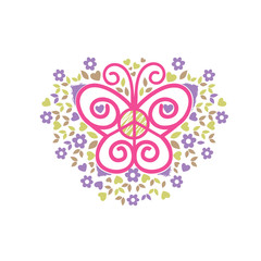 butterfly, peace and love logo vector