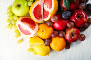 Fruits on wooden background