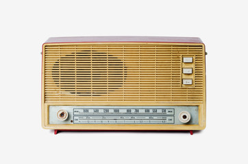Fototapeta premium Old vintage radio from 1970 isolated on white background