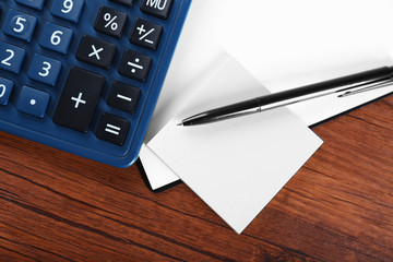 Office supply on wooden background