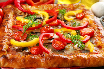 Freshly homemade pizza closeup